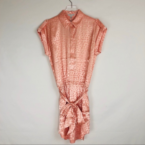 Joie NWT pink satin leopard mini belted dress S - Picture 5 of 13
